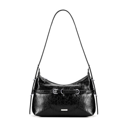 Damska bagietka z ekoskóry z regulowaną rączką czarna 101-4Y-405-1