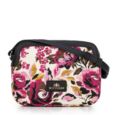 Dámska crossbody z žakáru a ekokože, biela a ružová 99-4E-503-11