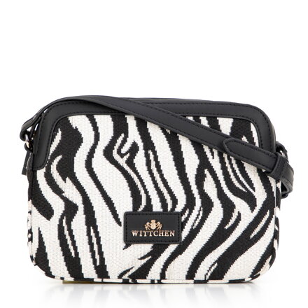 Dámska crossbody z žakáru a ekokože, biela a čierna 99-4E-503-X12