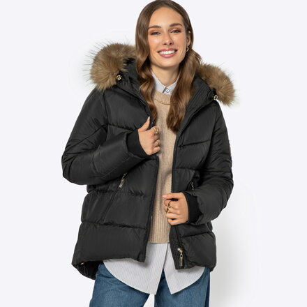 Damska kurtka ze ściągaczami czarna 99-9D-403-1