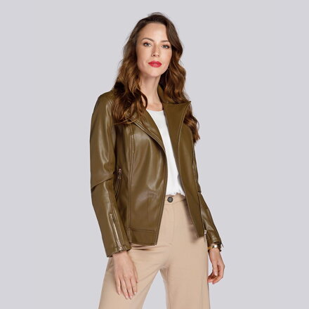 Damska kurtka z miękkiej ekoskóry khaki 93-9P-109-Z