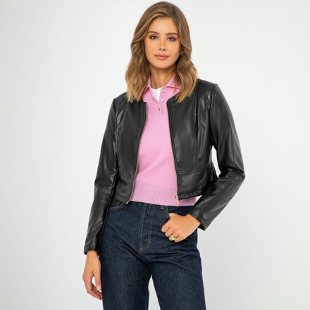 Damska kurtka ze skóry ekologicznej czarna 99-9P-102-1