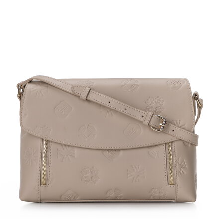 Damska listonoszka skórzana w monogram z pionowymi suwakami beżowa 96-4E-001-9