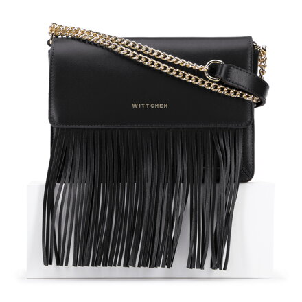 Dámska kabelka cez rameno z kože so strapcami, čierna 95-4E-659-1