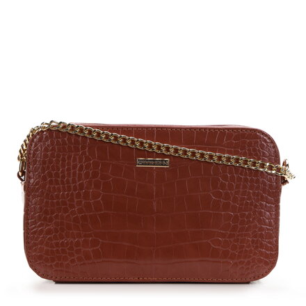Damska listonoszka z ekoskóry croco pudełkowa brązowa 29-4Y-015-3