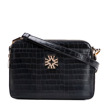 Damska listonoszka z ekoskóry croco trzykomorowa czarna 29-4Y-017-B1