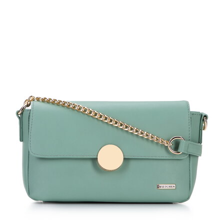 Damska listonoszka z ekoskóry z okrągłą klamrą miętowa 96-4Y-619-Z