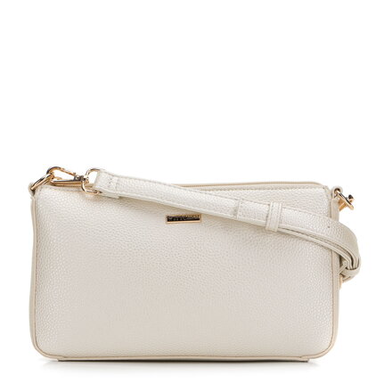 Damska listonoszka z ekoskóry z ozdobnym łańcuszkiem prosta kremowa 98-4Y-509-0