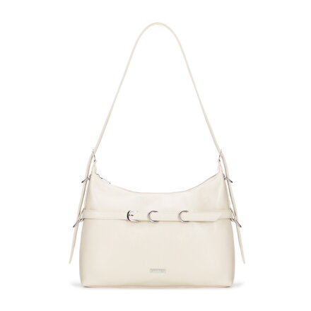 Damska listonoszka z imitacji skóry z ozdobnym paskiem kremowa 101-4Y-406-0