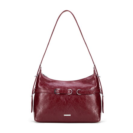 Damska listonoszka z imitacji skóry z ozdobnym paskiem bordowa 101-4Y-406-3