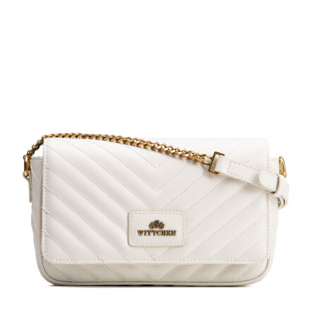 Damska listonoszka ze skóry naturalnej z przeszyciami kremowa 102-4E-204-0