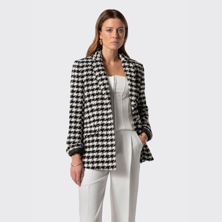 Damska marynarka z domieszką wełny biało - czarna 100-9X-503-01