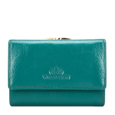 Damska portmonetka ze skóry z logo zielona 21-1-053-0L