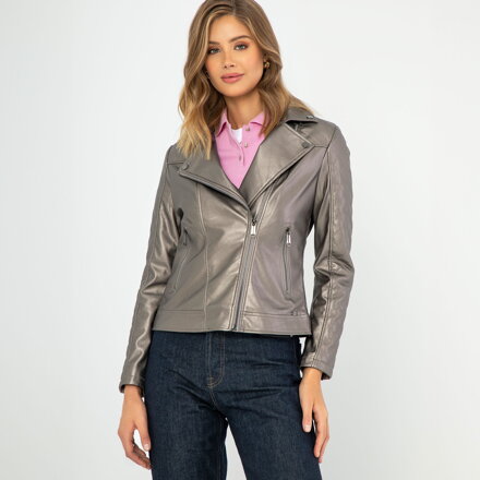 Damska ramoneska ze skóry ekologicznej metaliczny brąz 99-9P-101-B