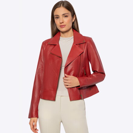 Damska ramoneska ze skóry naturalnej czerwona 100-09-804-3