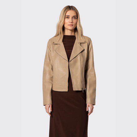 Damska ramoneska ze skóry naturalnej beżowa 100-09-804-9