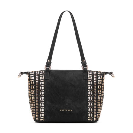 Damska shopperka w dekoracyjne nity czarna 101-4Y-712-1