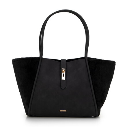 Dámska shopper kabelka z ekokože a umelej kožušiny čierna 99-4Y-219-1