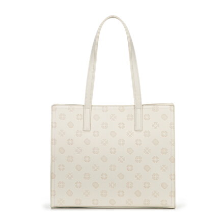 Damska shopperka z ekoskóry w tłoczoną sygnaturę kremowa 101-4Y-P04-0
