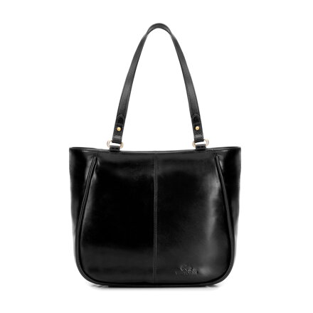 Damska shopperka z połyskującej skóry naturalnej czarna 101-4E-809-1