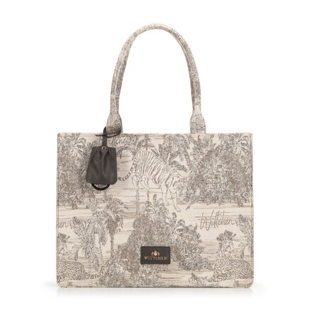 Dámska žakárová shopper kabelka so vzormi, béžová 99-4E-500-X6
