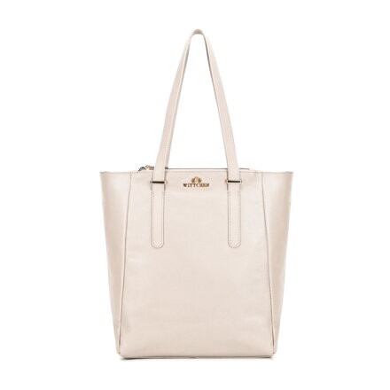 Damska shopperka ze skóry naturalnej o fakturze groszkowej kremowa 101-4E-804-0
