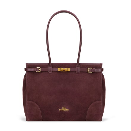 Damska shopperka ze skóry naturalnej o fakturze zamszu śliwkowa 101-4E-203-3