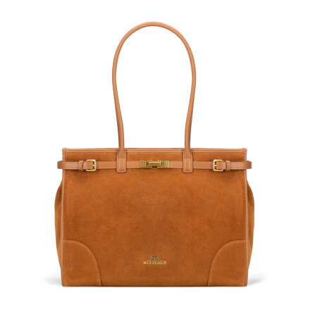 Damska shopperka ze skóry naturalnej o fakturze zamszu jasny brąz 101-4E-203-5