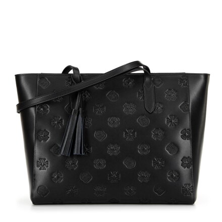 Dámska kožená shopper kabelka Signature, čierna a zlatá 100-4E-611-1G