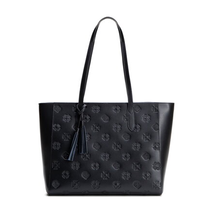 Dámska kožená shopper kabelka Signature, čierna a zlatá 100-4E-611-1G