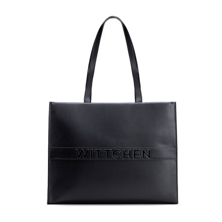 Dámska kožená shopper kabelka s veľkým logom, čierna 100-4E-635-1