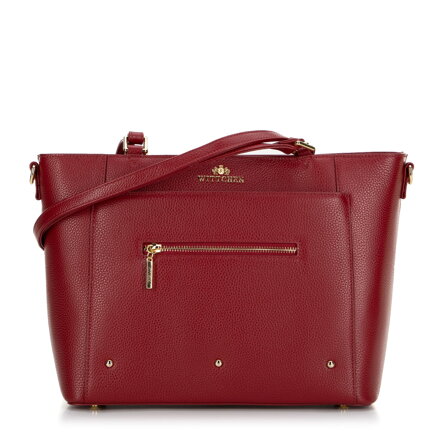 Dámska kožená shopper kabelka s vreckami, červená 100-4E-607-3