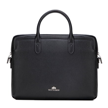 Damska torba na laptopa 15,6” ze skóry naturalnej groszkowej czarno - srebrna 102-4E-620-1S