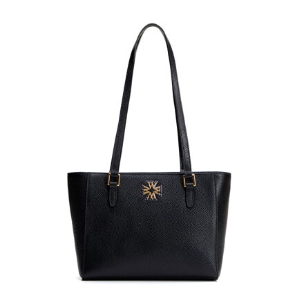 Dámska kožená kabelka cez rameno čierna so strieborno-zlatým logom 100-4E-612-1G