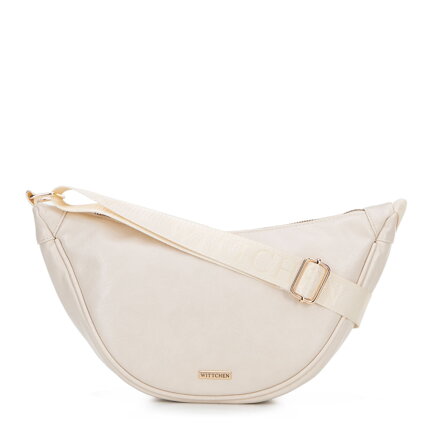 Dámska crossbody kabelka so širokým popruhom krémová 100-4Y-421-0