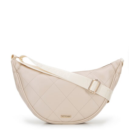 Dámska crossbody kabelka s geometrickým prešívaním krémová a zlatá 100-4Y-422-9G