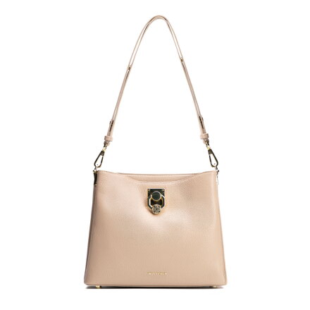 Dámska kožená kabelka cez rameno s prackou béžová 100-4E-605-9