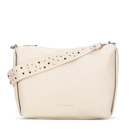 Damska torebka na ramię z ekoskóry z dżetami złamana biel 101-4Y-706-0