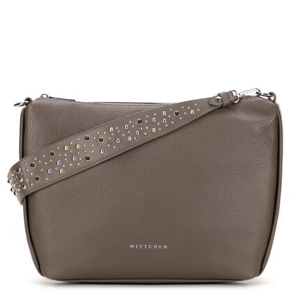 Damska torebka na ramię z ekoskóry z dżetami ciemny beż 101-4Y-706-9