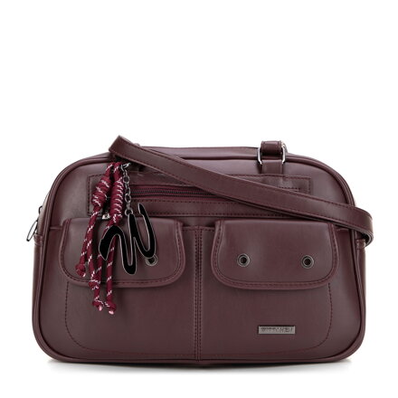 Damska torebka na ramię z imitacji skóry z kieszonkami bordowa 101-4Y-408-3