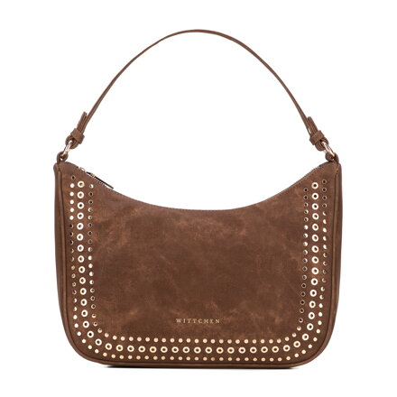 Damska torebka na ramię z ozdobnymi dżetami brązowa 101-4Y-713-4