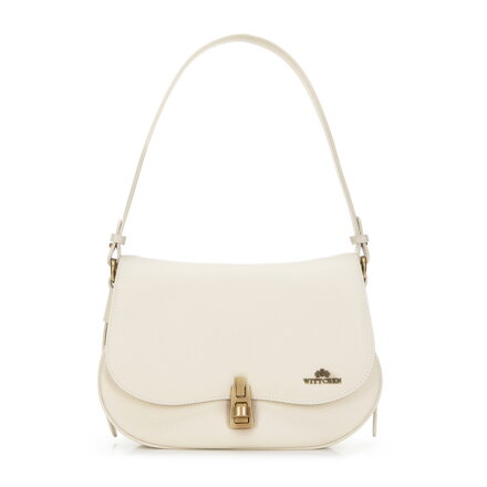 Damska torebka skórzana z zaokrągloną klapą mała kremowa 98-4E-215-0