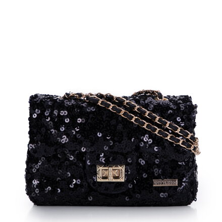 Damska torebka z cekinami na łańcuszku czarno - złota 98-4Y-023-1G