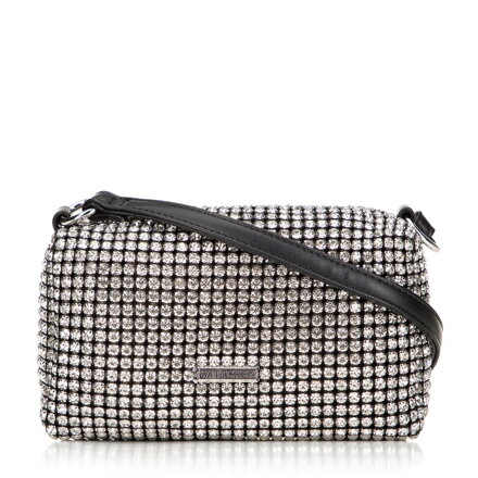Damska torebka z kryształkami pudełkowa srebrna 98-4Y-018-S