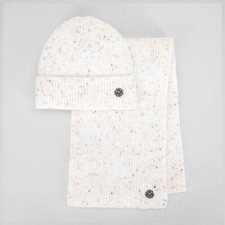 Damski komplet zimowy – czapka i szalik ecru 101-SF-211-0