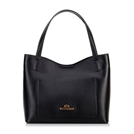 Kožená shopper kabelka s vreckom čierna 100-4E-219-1