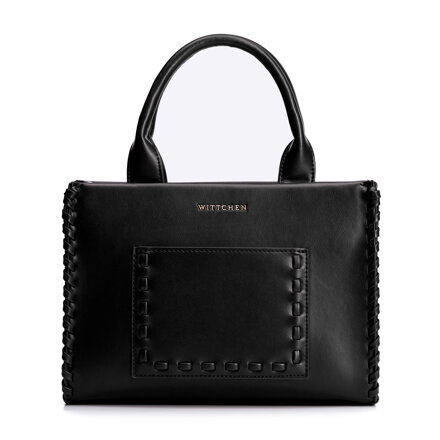 Damski kuferek z imitacji skóry z dekoracyjną plecionką czarny 101-4Y-400-1