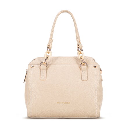 Damski kuferek z imitacji skóry z kontrastowym przeszyciem kremowy 101-4Y-707-0