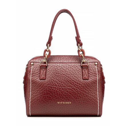 Damski kuferek z imitacji skóry z kontrastowym przeszyciem bordowy 101-4Y-707-3