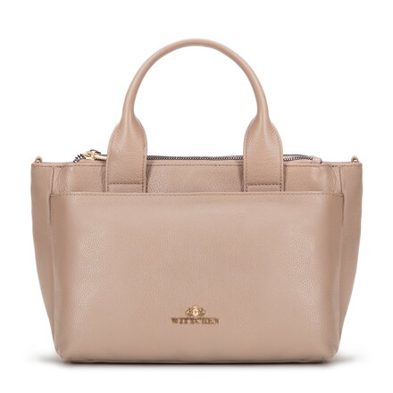 Damski kuferek z naturalnej skóry z odpinanym paskiem beżowy 101-4E-806-9